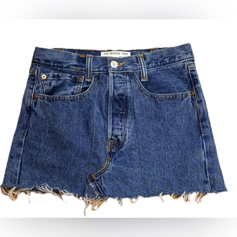 The Vintage Twin Levi's Reworked Denim Micro Mini Skirt Raw Hem Y2K Waist 28